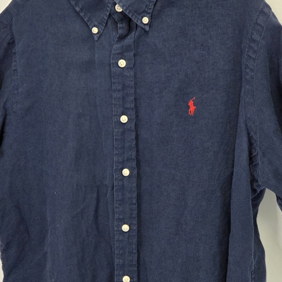 Polo Ralph Lauren Men's Short Sleeve Linen Shirt Newport Navy Blue Size Large - Picture 4 of 6
